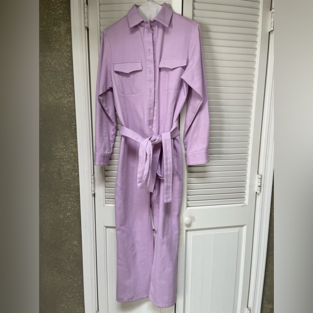 Denim jumpsuit, cropped leg.